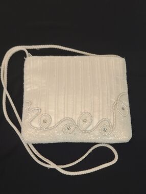 Carla Marchi White Satin Beaded Evening Shoulder Bag